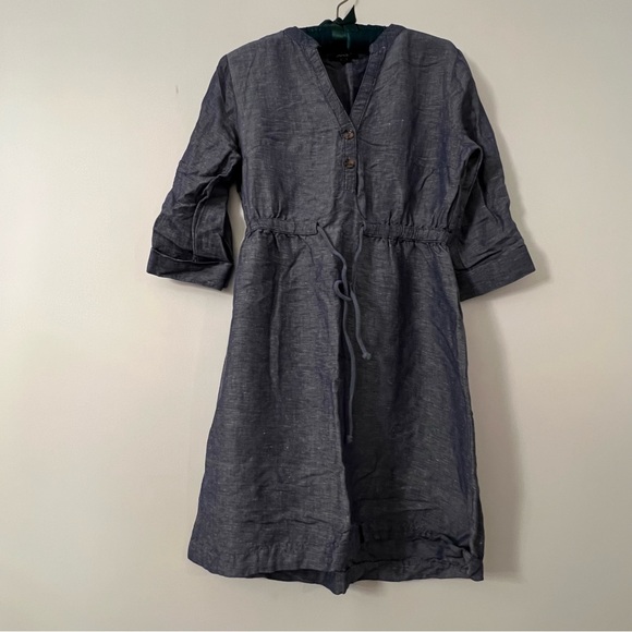 Esmara Dark Blue Linen & Viscose Dress Front Buttons Belted Collared Size Small - Picture 1 of 11